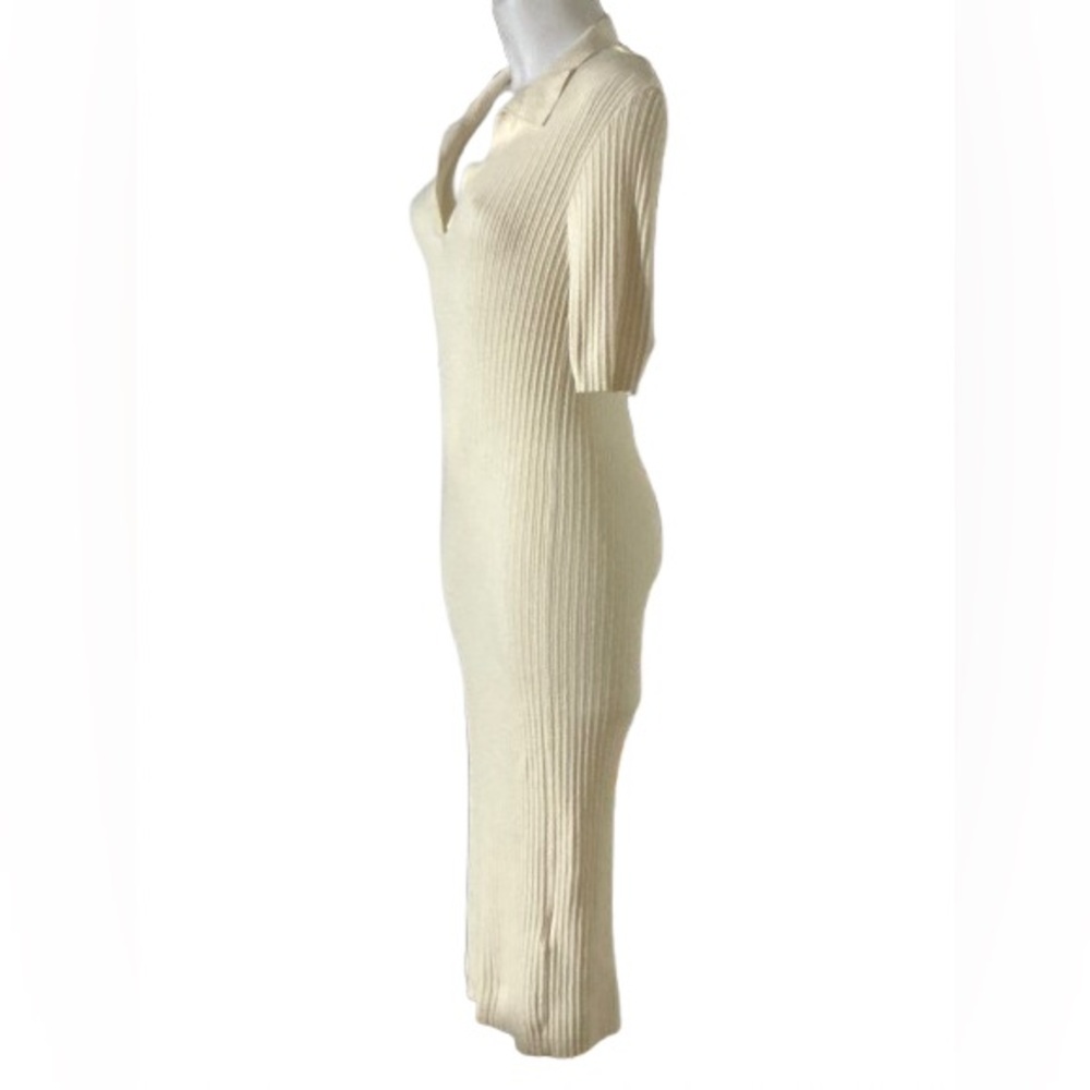 Vero Moda Holly 2/4 Polo Dress Tall Ribbed T-Shirt Midi Cream Dress XL - Picture 12 of 15